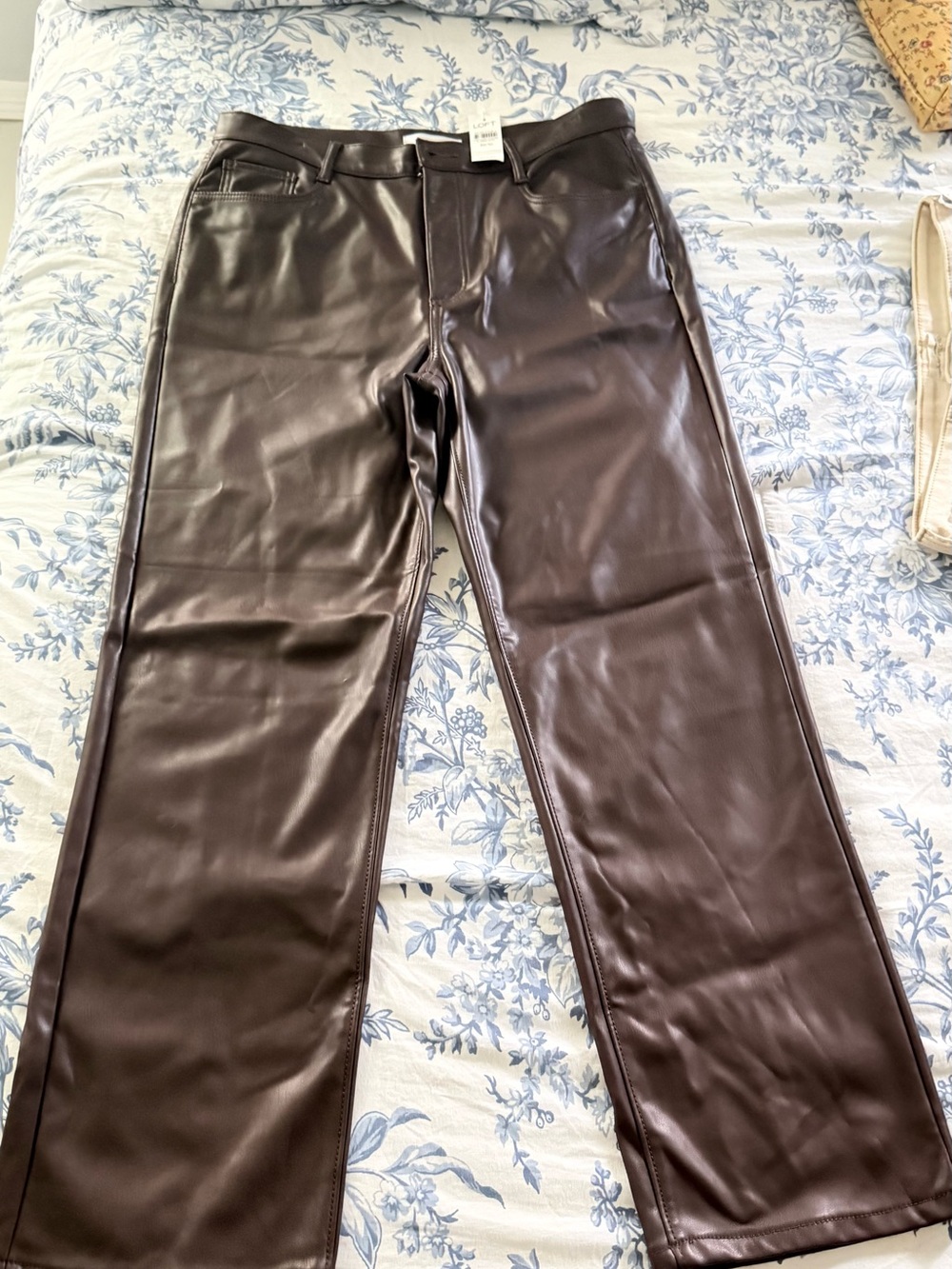 LOFT Chocolate Brown Straight Leg Faux Leather Jeans